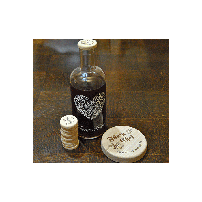 Da Wepsn-Deggl bedruckt mit „Da Wepsn-Deggl“ Logo für Flasche