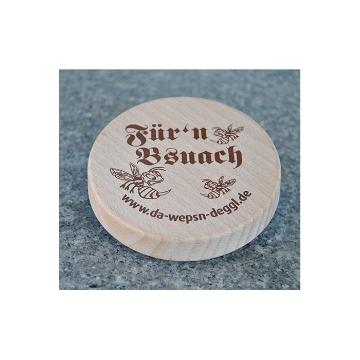 Da Wepsn-Deggl bedruckt mit „Für’n Bsuach“